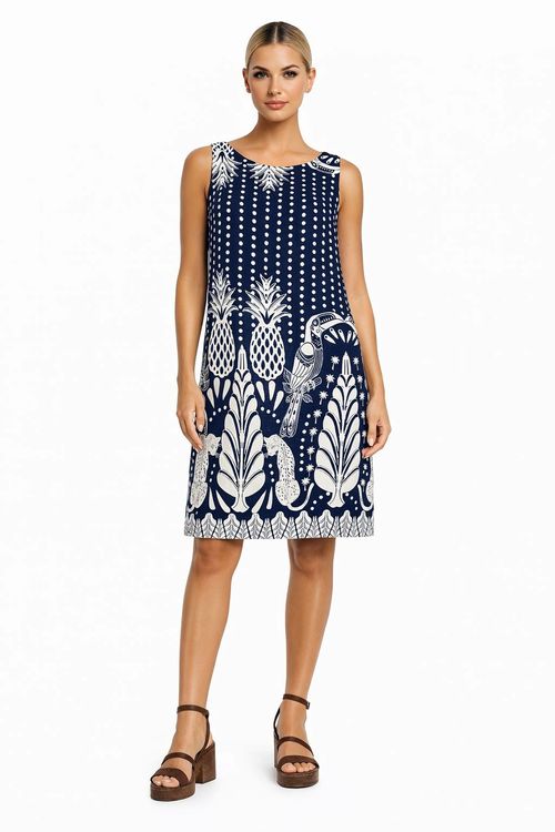 VESTIDO LONGUETE TUBINHO TEC.PLANO VISC BARRADA EST.POA TROPICAL DEC.CANOA SMG ZIPER COSTAS